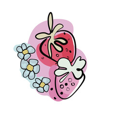 Strawberry drawing. Hand drawing. Stylized as a watercolor The pattern is suitable for a logo, print on T-shirts, for printing on baby food.