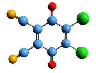 Obraz premium 3D image of DDQ skeletal formula - molecular chemical structure of chemical reagent isolated on white background 