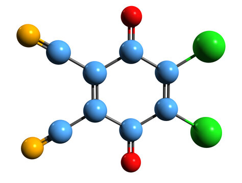 3D image of DDQ skeletal formula - molecular chemical structure of  chemical reagent isolated on white background
