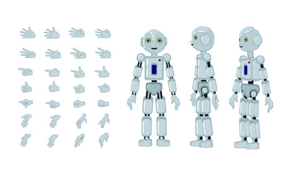 Robot. Side, front and three-quarter view. Hand animation.