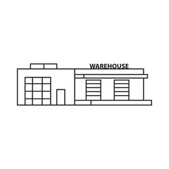 Warehouse hand drawn building.Vector illustration black ink.Storage unit.Isolated on a white background.