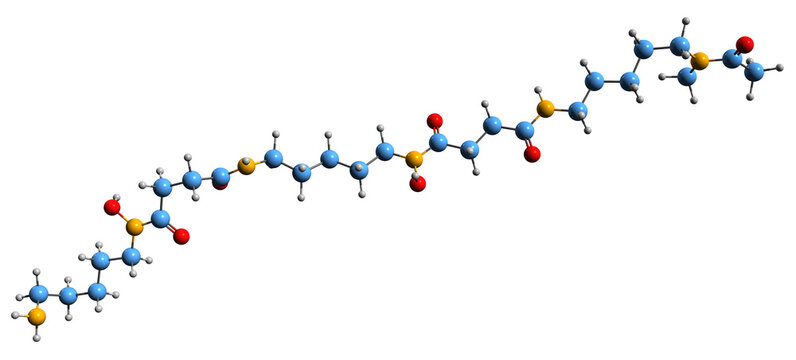 3D image of Deferoxamine skeletal formula - molecular chemical structure of desferrioxamine isolated on white background
