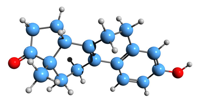 3D image of Dehydroestrone skeletal formula - molecular chemical structure of estrogen isolated on white background
