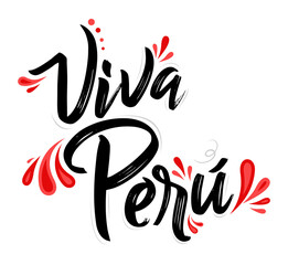 Viva Peru, Live Peru spanish text Patriotic Peruvian flag colors vector. - obrazy, fototapety, plakaty