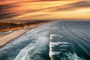 Aerial view of Pismo Beach in Central California at sunset