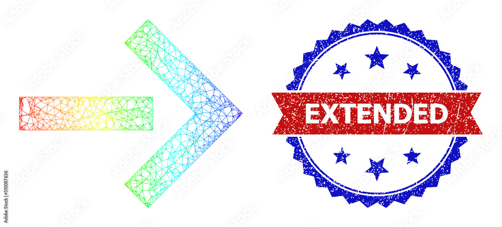Poster crossing mesh move right framework icon with rainbow gradient, and bicolor unclean extended seal. re