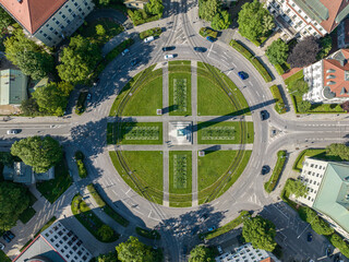 Munich's Karolinenplatz roundabout in an aerial view