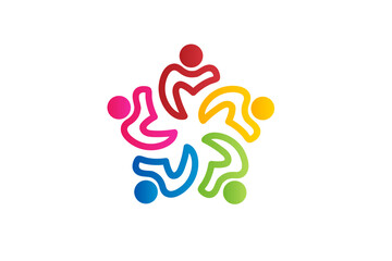 Logo teamwork helping people unity social media workers group of friends charity collaboration people group colorful icon vector image graphic illustration clipart design