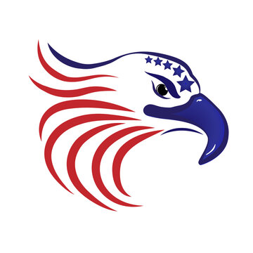 Eagle American flag logo USA symbol head with blue stars icon vector image graphic illustration template