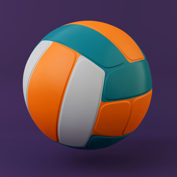 Colourful Volleyball 3D render. Minimalistic illustration, modern design, isolated object.