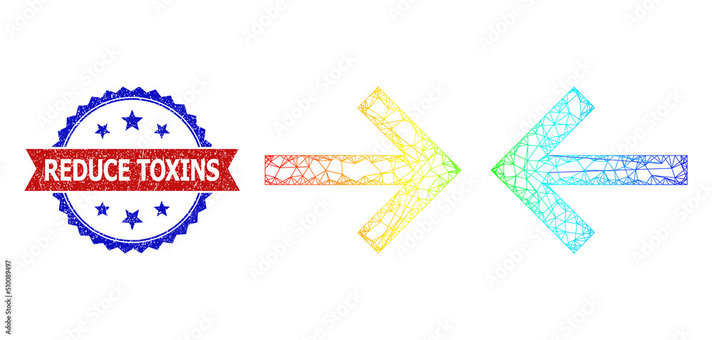 Aufkleber net mesh shrink arrows carcass icon with rainbow gradient, and bicolor scratched reduce toxins seal.