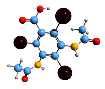 3D image of Diatrizoate skeletal formula - molecular chemical structure of  amidotrizoate isolated on white background

