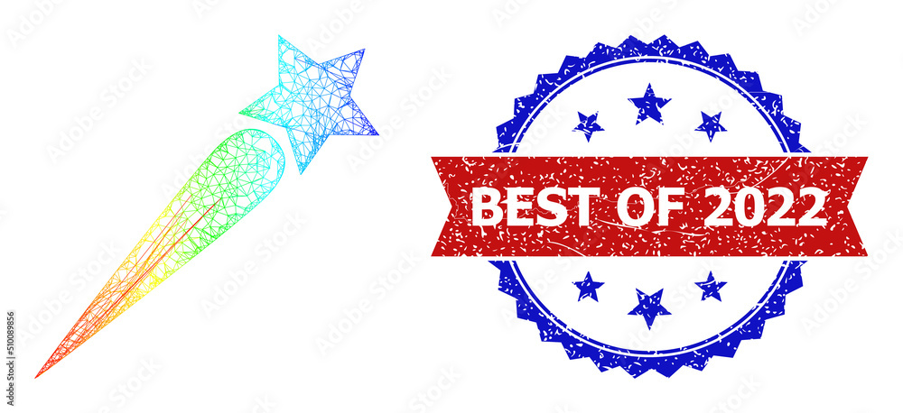 Poster crossing mesh startup star framework icon with spectrum gradient, and bicolor textured best of 2022 