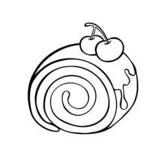 Sweet roll with cherries and chocolate, hand-drawn illustration