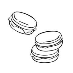 macaron cookies, cake dessert, hand drawn illustration