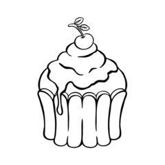 sweet cupcake bun, cake dessert, hand drawn illustration