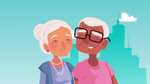 cute grandparents couple characters animation