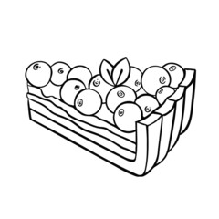 slice of blueberry pie, brownie dessert, hand-drawn illustration