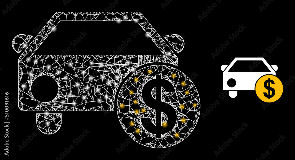 Poster network car price carcass icon with light spots. illuminated vector model is created from car price 