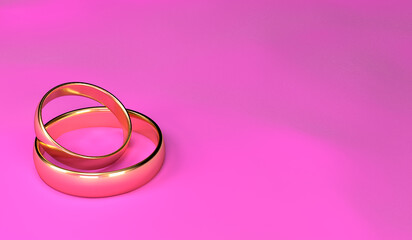3d illustration, engagement rings, pink background, copy space, 3d rendering. 3d