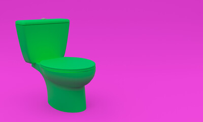 3d illustration, isolated toilet, green ceramic, pink background, copy space, 3d rendering