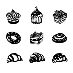 set of sweets cake dessert, hand-drawn illustration