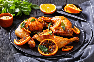 Grilled Orange BBQ Chicken legs with sage