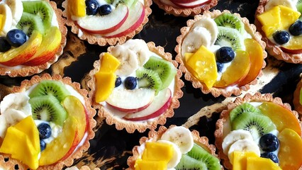 mini tartlets with cream and fruits on top