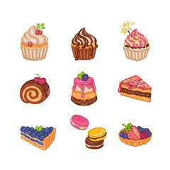 set of sweets cake dessert, hand-drawn illustration. Vector