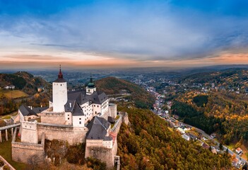 Fototapeta premium Burg Forchtenstein castle, Austria, Europe, aerial drone photo.