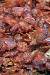 sausage exposed on market stall