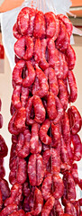 sausage exposed on market stall