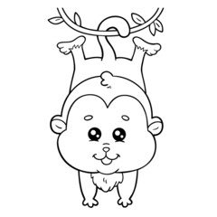 vector kids Coloring page with outline cartoon monkey
