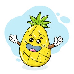 Vector illustration of print with cute cartoon pineapple for children and scrap,digital stamp, t-shirt print ,greeting card,sticker