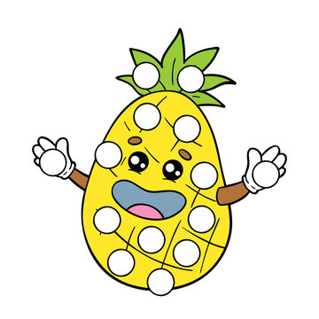 Vector digital educational game with cartoon pineapple for toddlers: patches or dot marker pages