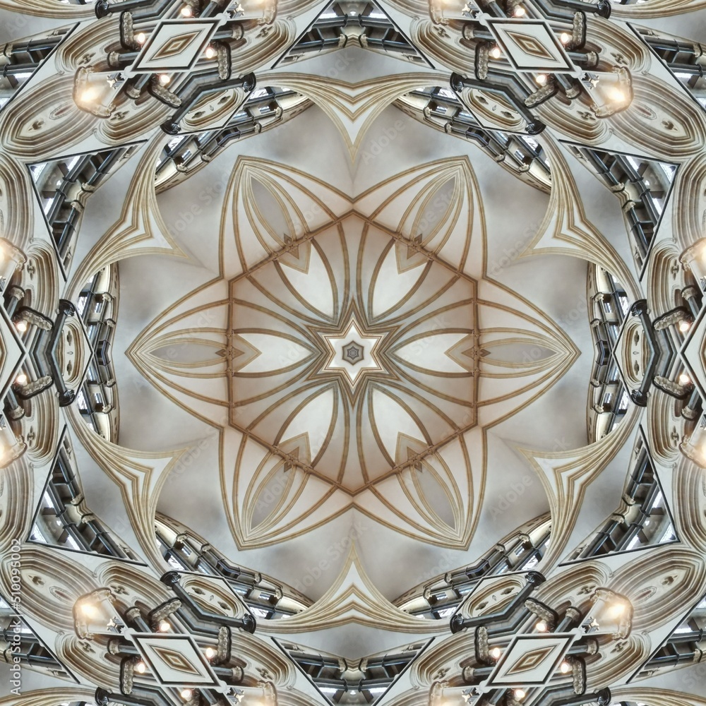Poster art nouveau and art deco colours and styled pattern and hexagonal designs