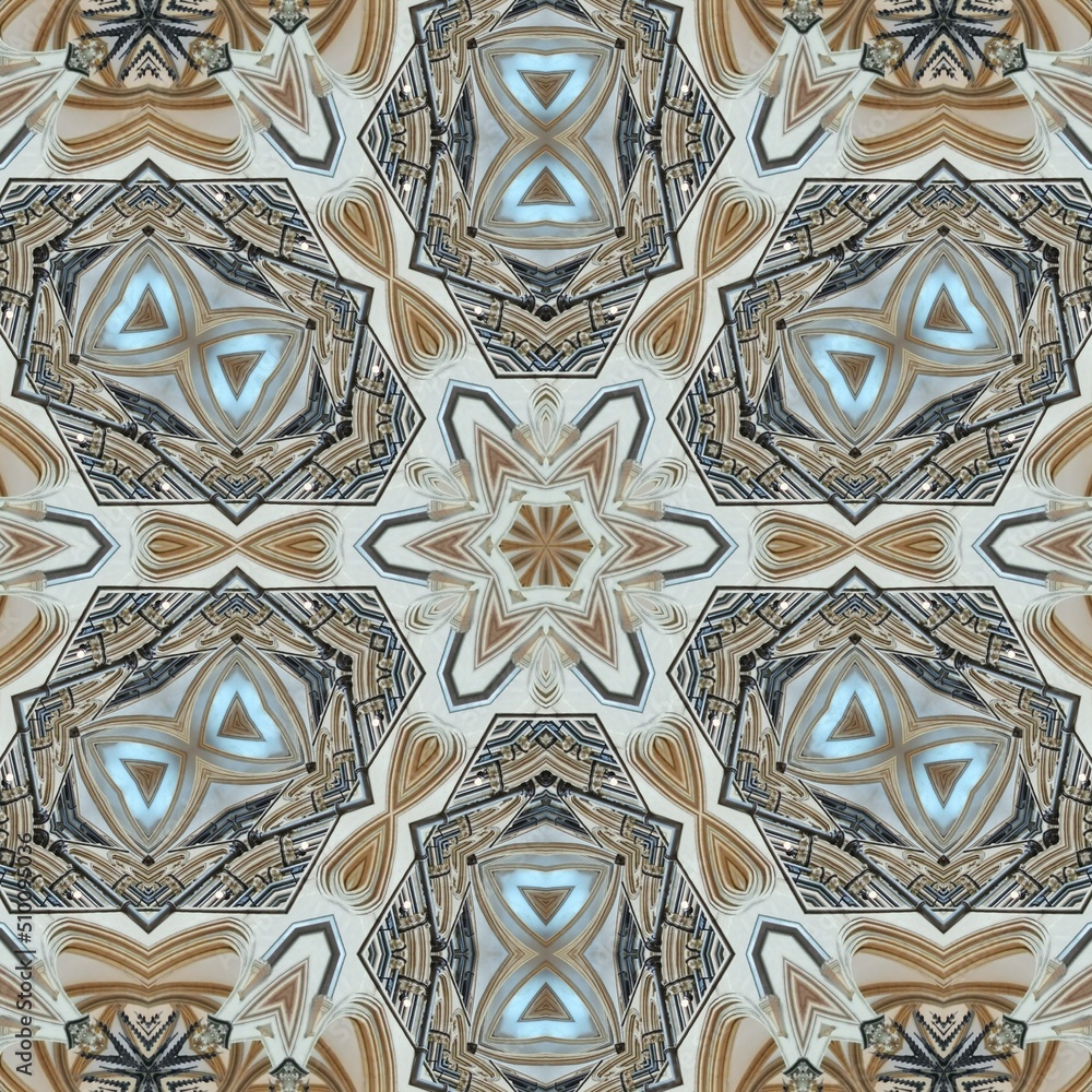 Poster art nouveau and art deco colours and styled pattern and hexagonal designs