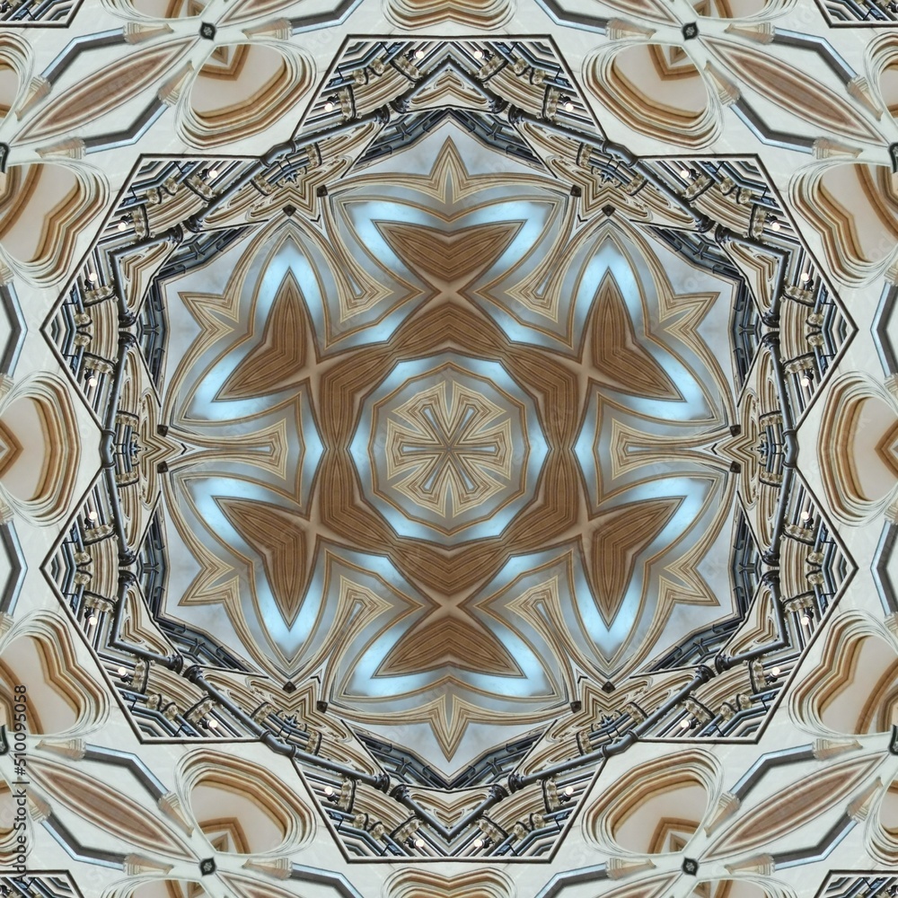 Poster art nouveau and art deco colours and styled pattern and hexagonal designs