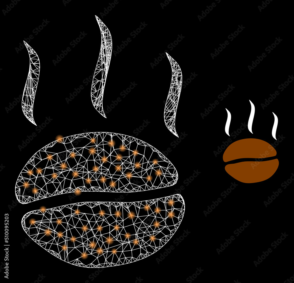 Poster net mesh coffee aroma framework illustration with lightspots. illuminated vector constellation is cr