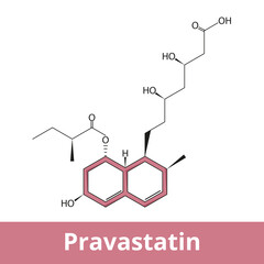 Chemical structure of pravastatin. Pravastatin is a statin medication, used for preventing cardiovascular disease in those at high risk and treating abnormal lipids.