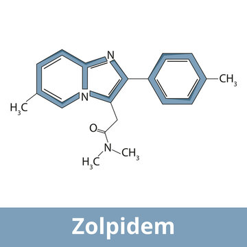 Chemical structure of zolpidem.	It is a medication primarily used for the short-term treatment of sleeping problems.