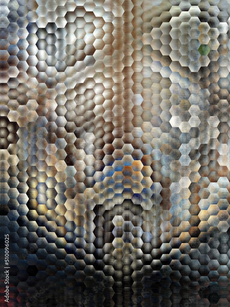Poster pale brown colours and hexagonal mosaic pattern and designs