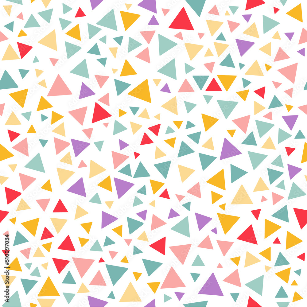 Poster Vibrant Colorful Random Colored Geometric Seamless Pattern. Vector Background with Triangles. Graphic Textured Puzzle Art