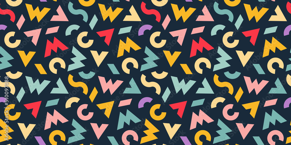 Aufkleber Vector Seamless Pattern with Colorful Shapes. Abstract Texture with Letters