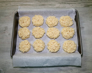 Shredded coconut no-bake paleo cookies. Shredded coconut fat bombs.