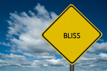 The word Bliss written on sign in nature for happiness concept.