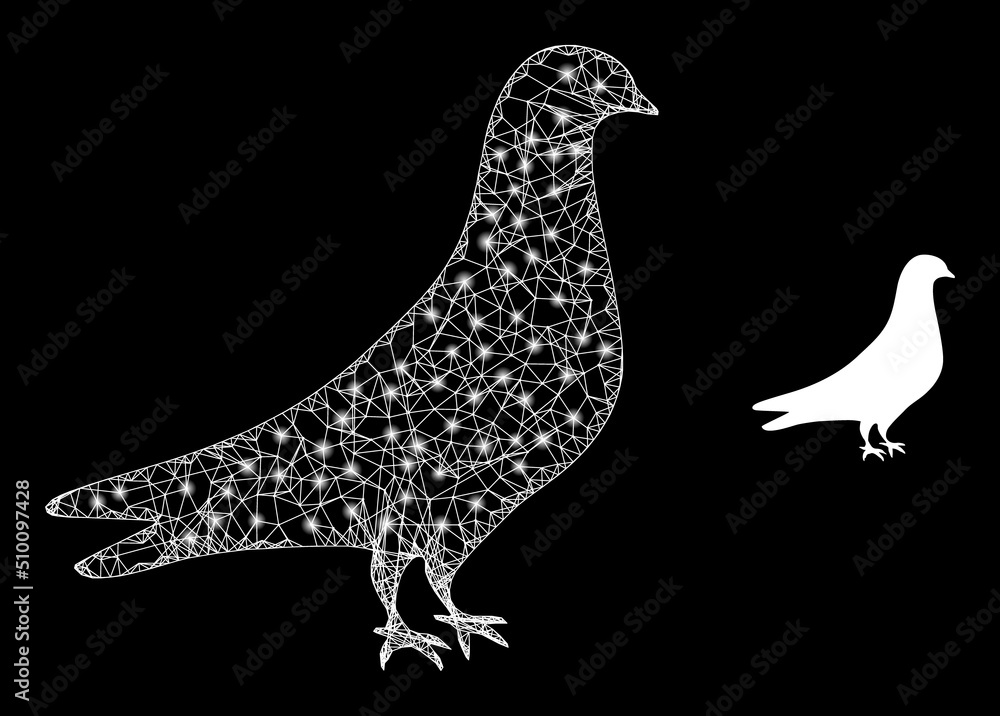 Poster crossing mesh dove carcass illustration with light spots. illuminated vector model is created from d
