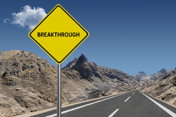 Breakthrough sign on highway for new idea concept.