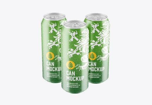 Set of 3 Aluminum Can Mockup