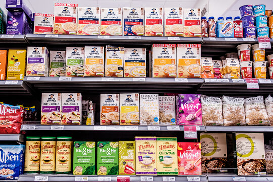 Supermarket Shelf Boxes Porridge Breakfast Cereals